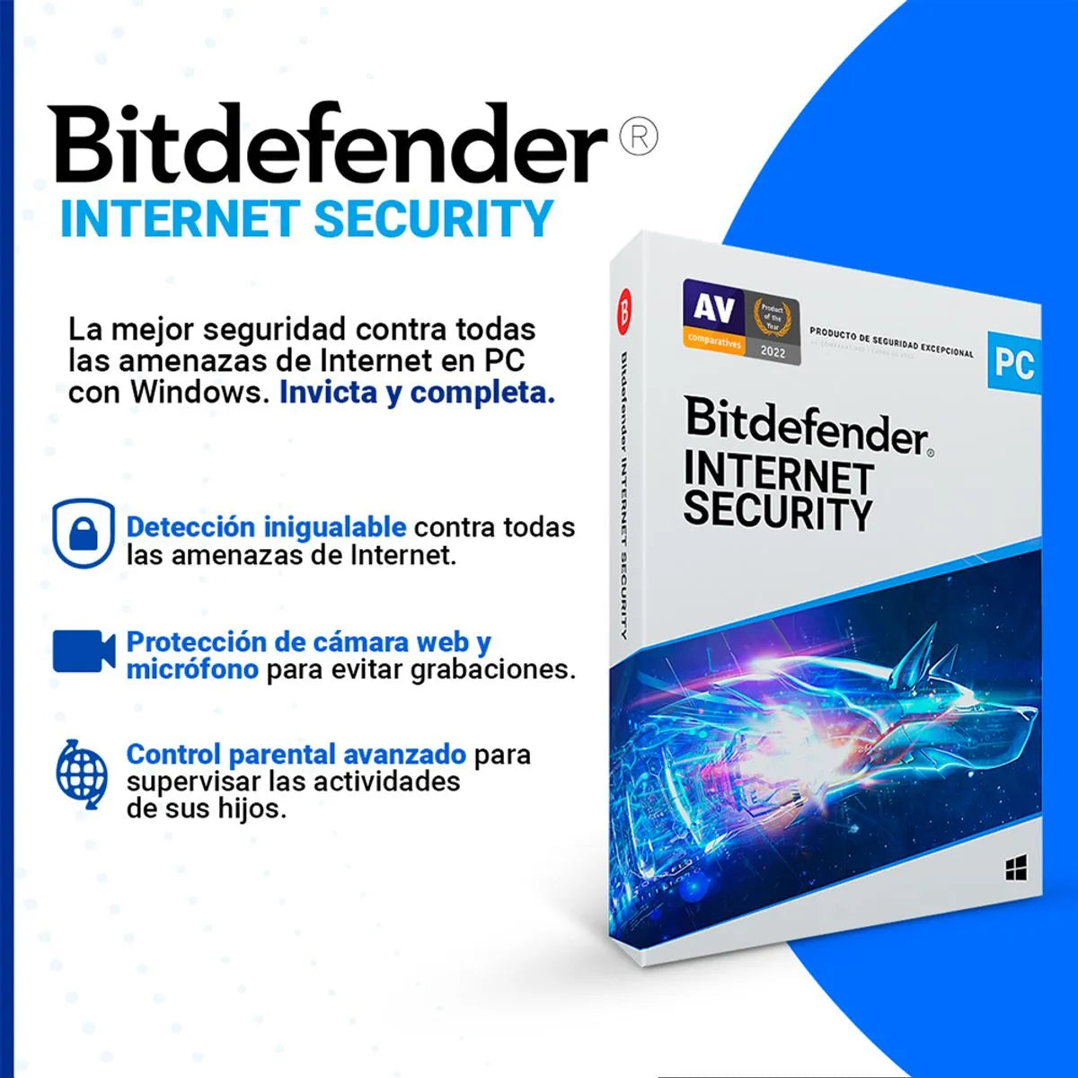 Antivirus digital Bitdefender Internet Security para PC | 1 dispositivo | 1 año